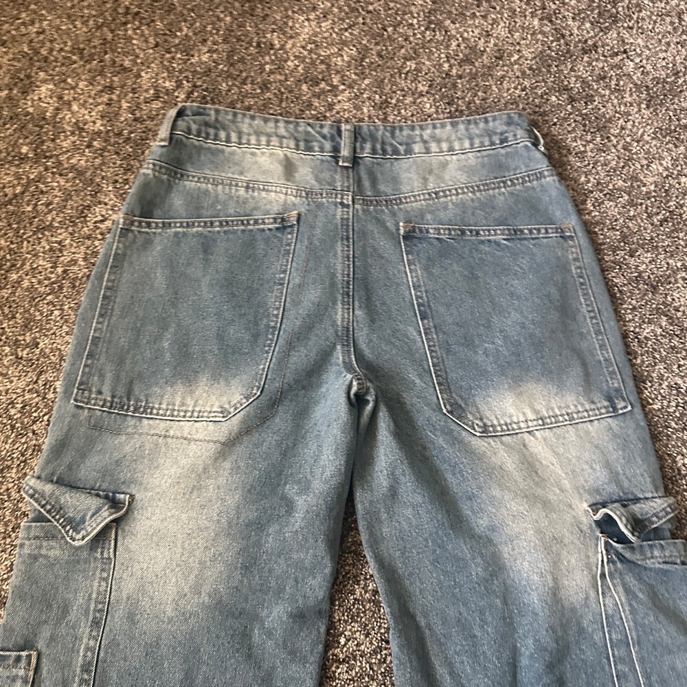 Edikted Denim Cargo Jeans Womens Medium Blue‎ Wide Leg Utility Pockets Y2K 2000s - Picture 15 of 16